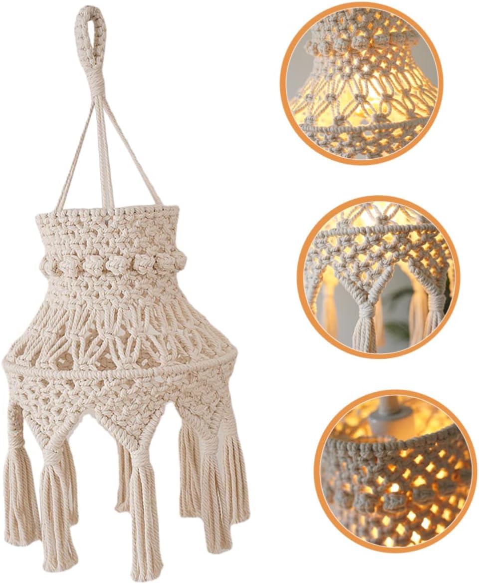 PRETYZOOM Bohemian Macrame Hanging Lamp Shade E27 Nordic Pendant Light Cover Handmade Ceiling Light Shade for Bedroom Living Room and Bathroom Decor