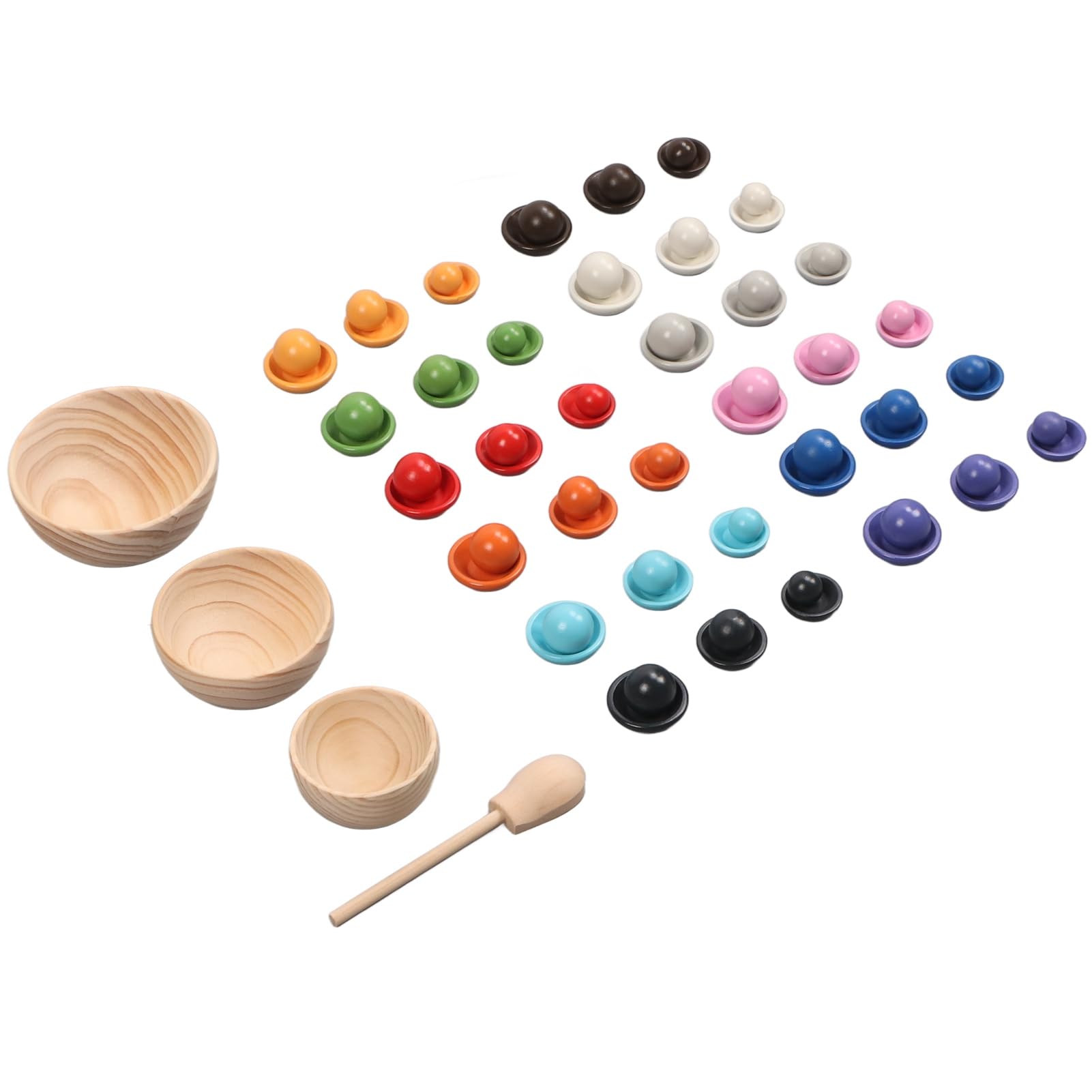 Alomejor Hölzernes Farbsortierkugel-Becherspielzeug mit 36 ​​Regenbogenbällen für Kleinkinder Im Vorschulalter, Lern- und Bildungsspiel