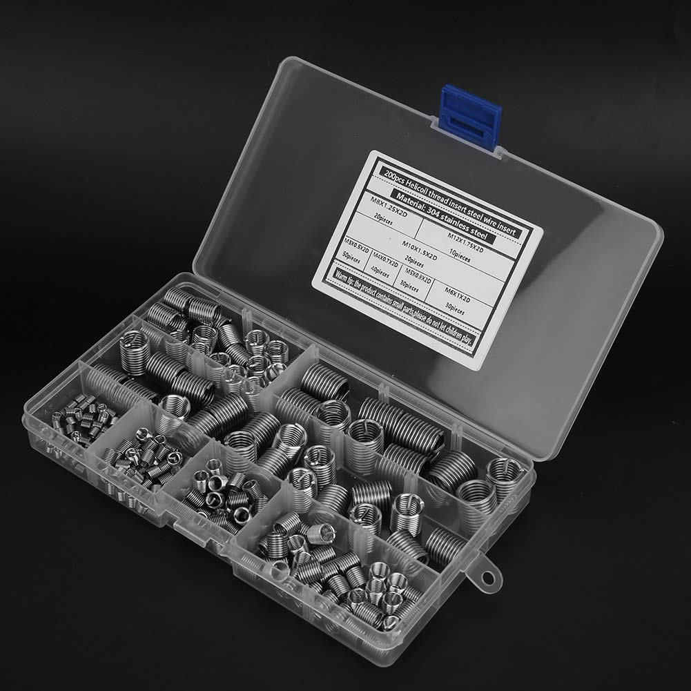 304 Stainless Steel Thread Insert Assorted Set, M3 Inner Thread Insert Kit, Vibration Absorbing Screw Repair Tool with Improved Thread Strength, for Aluminum and Low Strength