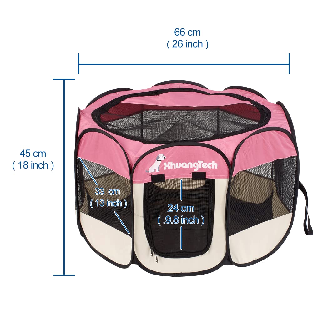 Box pieghevole per cani e animali domestici, box portatile pop up, per interni/esterni, per gattini, cuccioli, gabbia tenda con borsa per il trasporto, 600D Oxford (rosa + beige, S (66 x 66 x