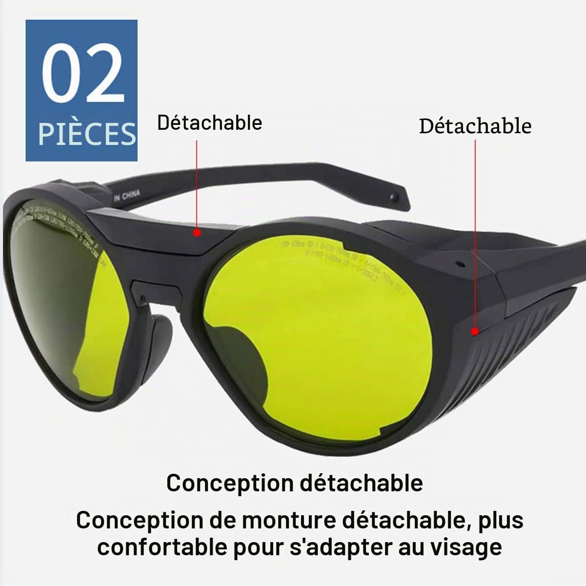 Lunettes de Sécurité Laser Protection des Yeux 980nm 1064nm OD5+ | 190-490nm 800-1100nm, Anti-lumière, Machine de Coupe, Filtrage d'ombre Laser, Pour Techniciens Laser Découpe Gravure