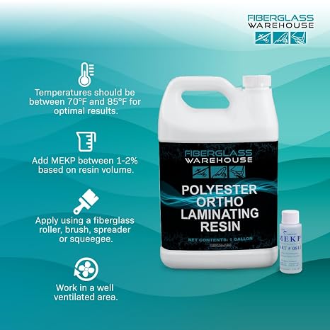 Fiberglass Warehouse Polyester Laminating Resin, Marine Grade, 1 Gallon | Catalyst Included, Boat Repair, Decks, RV & Auto