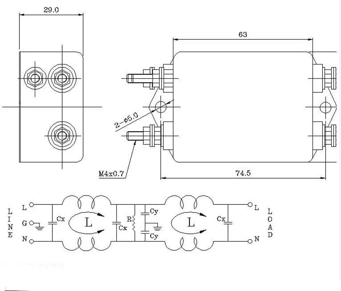 Connection Terminal Power EMI Noise Filter 20A 115/220V 50/60Hz