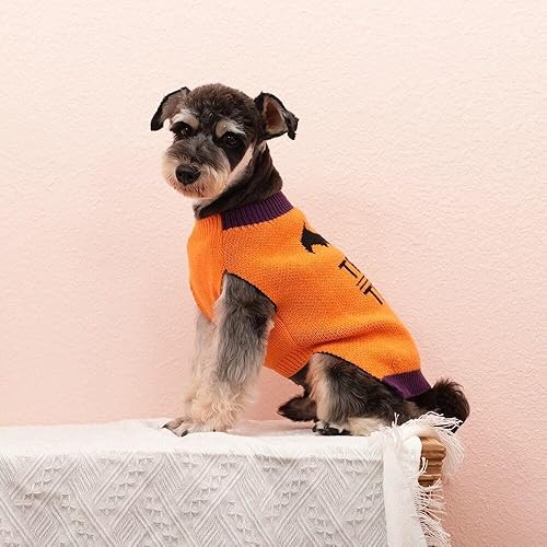 Miniatura 6 de Suéter de Halloween para perros cuello alto, de punto, cálido disfraz de murciélago para cachorro, suéter de invierno para truco o trato, ropa para