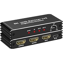 HDMI 2.1 Splitter 1 in 2 Output, 8K@60Hz 4K@120Hz/240Hz, HDCP 2.3, HDR10, Dolby Vision, Dual Monitor, PS5, B0X Series X, TV B0X, Laptop, Projector EDID Management HDMI Splitter