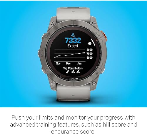 Miniatura 5 de Garmin Fenix 7X Pro Sapphire Solar, reloj inteligente GPS multideportivo, linterna integrada, carga solar, titanio con banda gris nieblanaranja