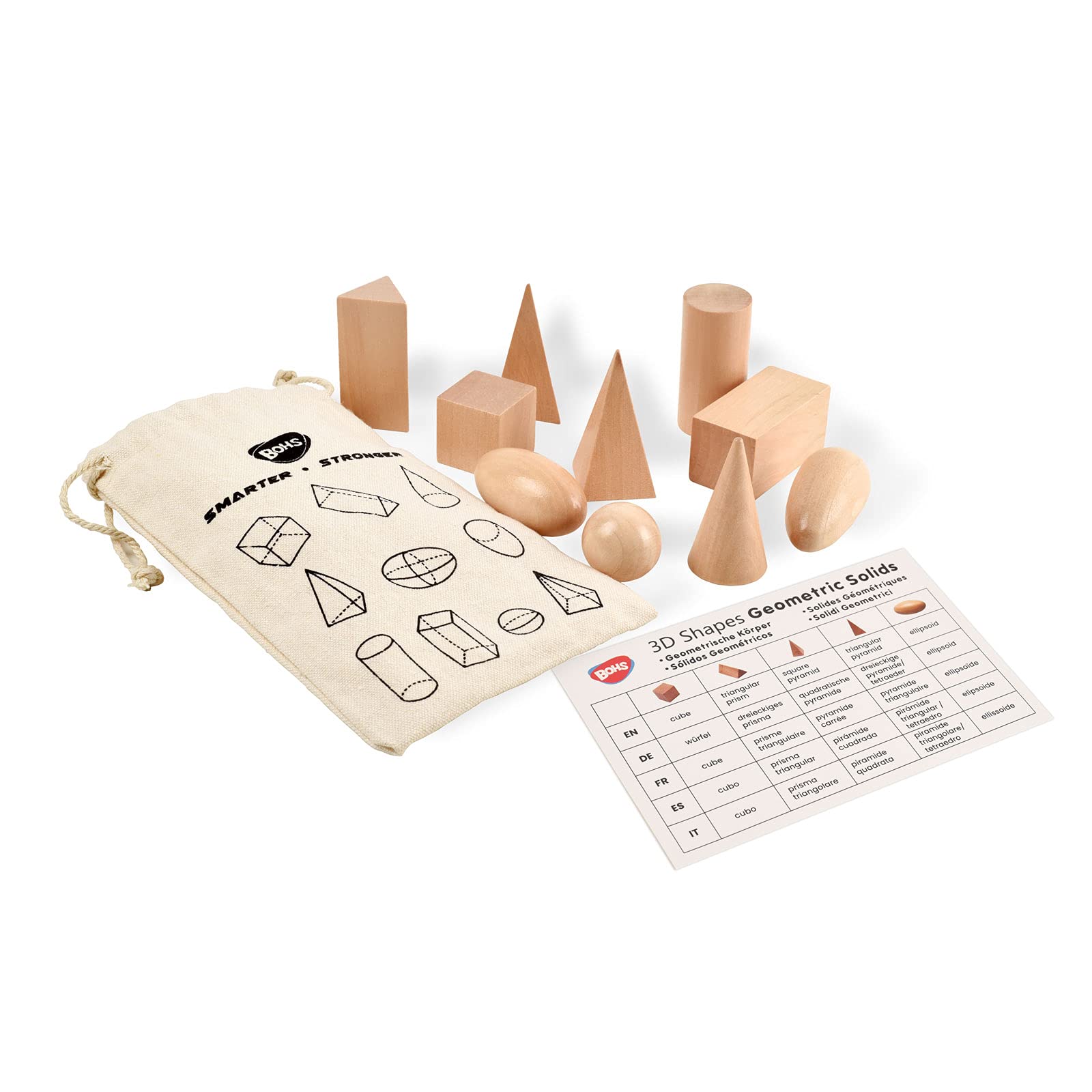 BOHS 3D-Formen-Ratespiel – Kofferpackung mit 10 Boxen – solide Figuren-Geometrie-Miniatur-Set in Mystery-Tasche – Montessori-Holzspielzeug – ab 3 Jahren