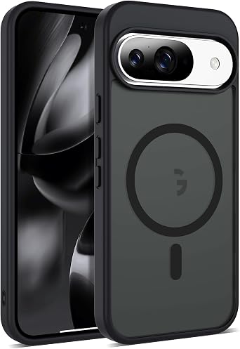 Compatible with Google Pixel 9 Case & Google Pixel 9 Pro Case with Magnetic [Compatible with Mag-Safe] Slim Translucent Matte Phone Cases with Anti-Fingerprint Tech, Black