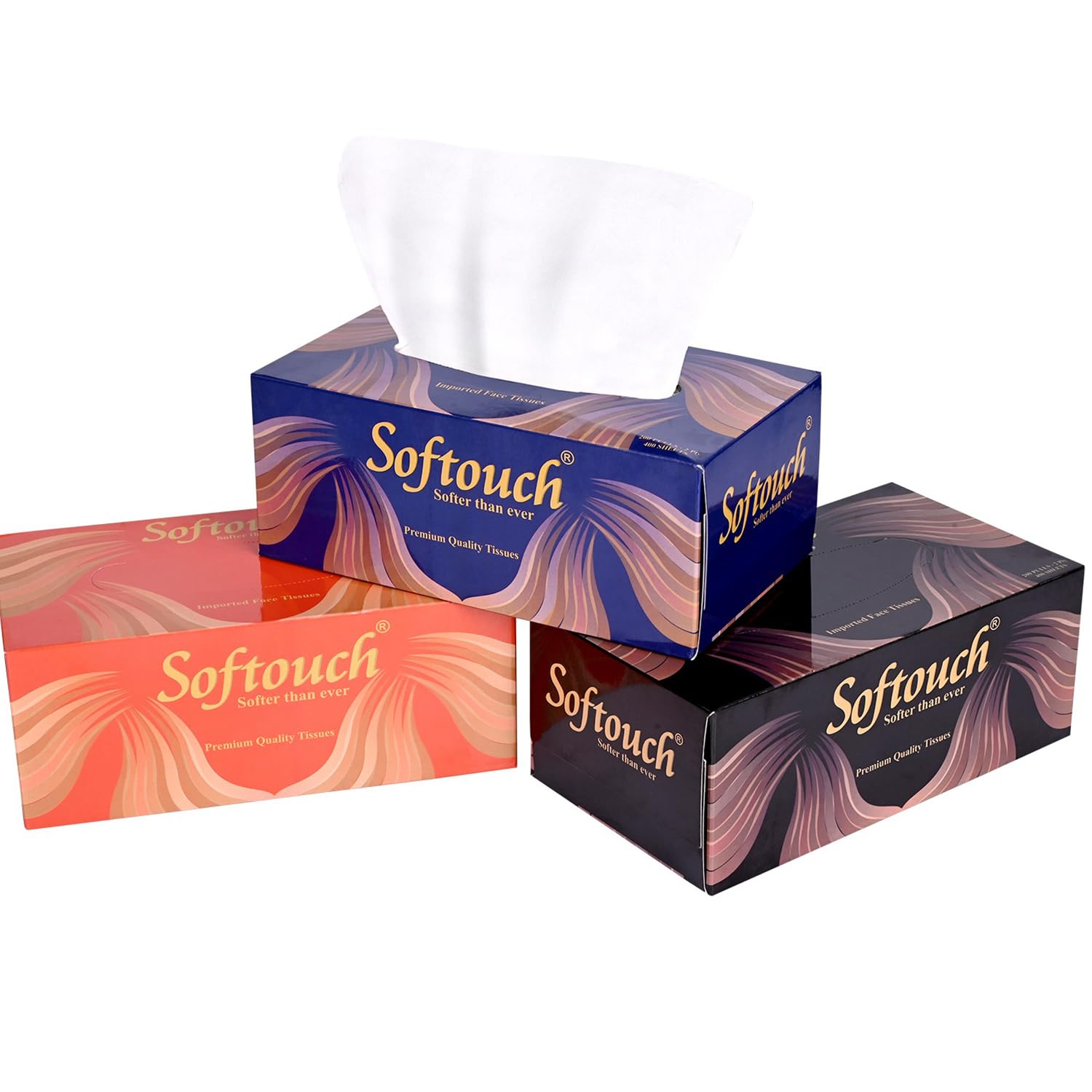 Softouch - Super Soft 2 Ply Facial Tissue Box | 600 Pulls | 200 Pulls X 3 Cartons | Soft And Highly Absorbent | 100% Natural Virgin Cellulose Fiber