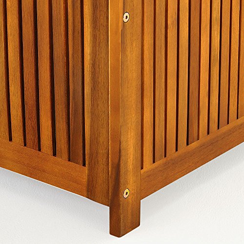 Casaria® Coffre de rangement bois d'acacia 205 L avec bâche intérieure couvercle 160kg boîte caisson coffre de jardin balcon – Image 5