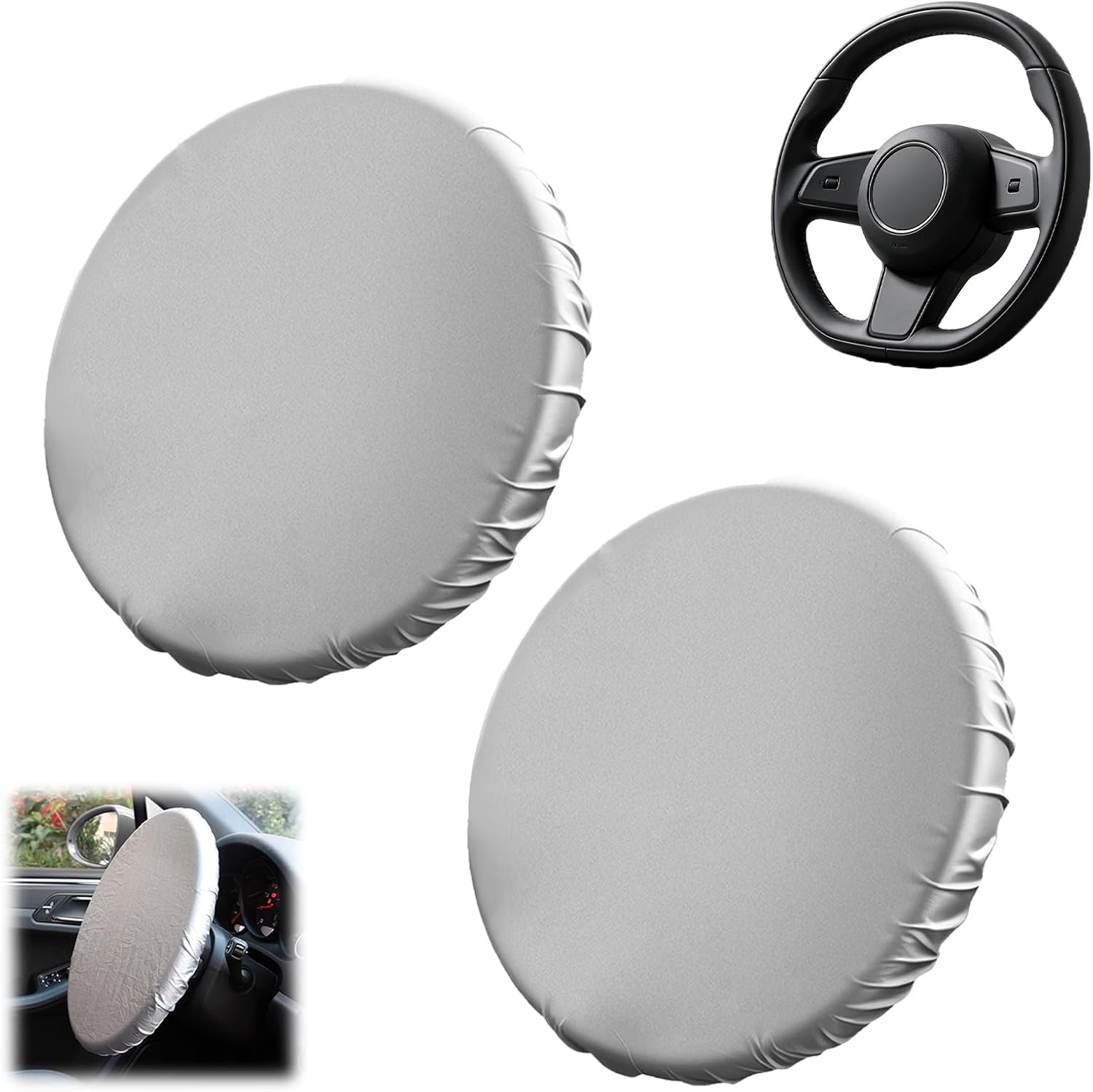 Car Steering Wheel Sunshade, Heat Resistant Steering Wheel Cover, Sun Protection Automotive Accessories for Cars Trucks, Summer Hot Weather Driving, Steering Wheel Sun Cover(2pc)