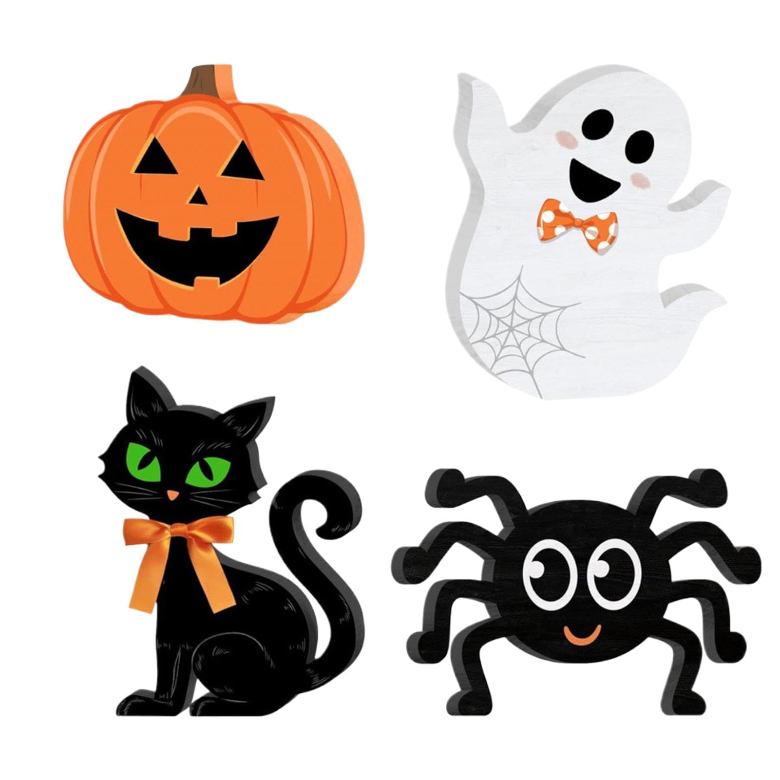 Halloween Geister Tischdekoration – 3-teiliges Set Aus Holz (15 Cm, 13 Cm, 10 Cm) Mit Schleife, Vintage Look Für Party & Zuhause