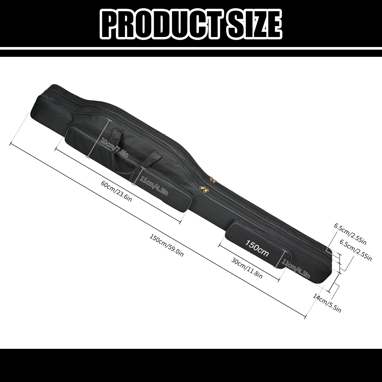 PORFOYO Bolsa Para Cañas De Pescar, Bolsa Plegable Para Cañas De Pesca, 150 Cm, Con Correa Para El Hombro Y Asas, Bolsa De Almacenamiento Para Carretes Y Equipo