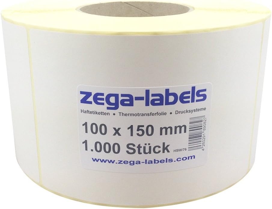 Thermotransfer Etiketten - 100 x 150 mm - 1.000 Stück je Rolle - Kern Ø 76 mm - stark haftend - mit Perforation - Druckverfahren: Thermotransfer (Verwendung mit Farbband) - Amazon product rated Grade F