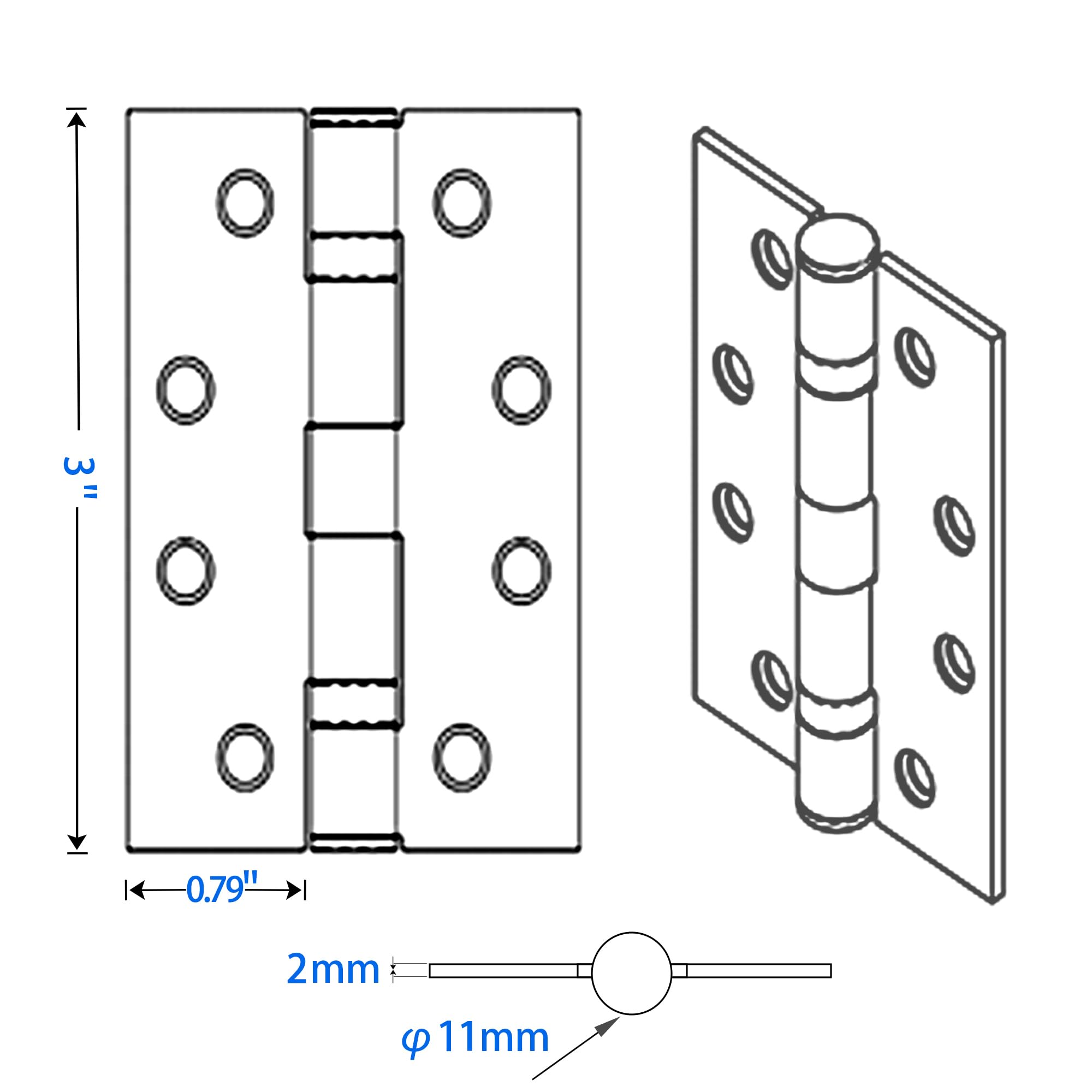 12 Pcs Black Door Hinges 75 mm Hinges for Internal Doors Ball Bearing External Door Hinges Matte Black Heavy Duty Outdoor Hinges for Wood - Image 2