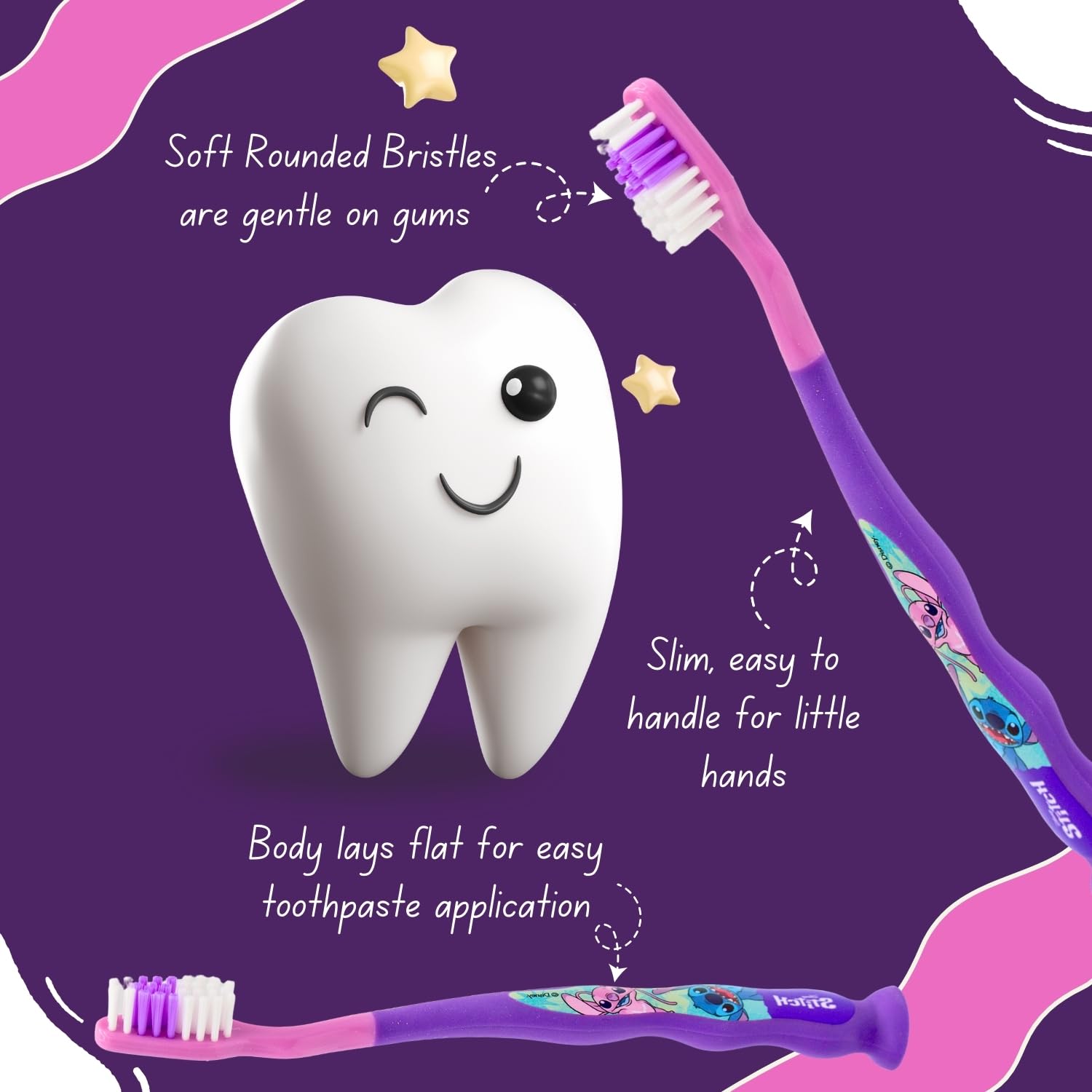 Spazzolino da denti piccoli Disney Stitch per bambini con cappuccio di protezione, setole morbide arrotondate, impugnatura comoda e ventosa per riporre in posizione verticale, per bambini dai 3 anni