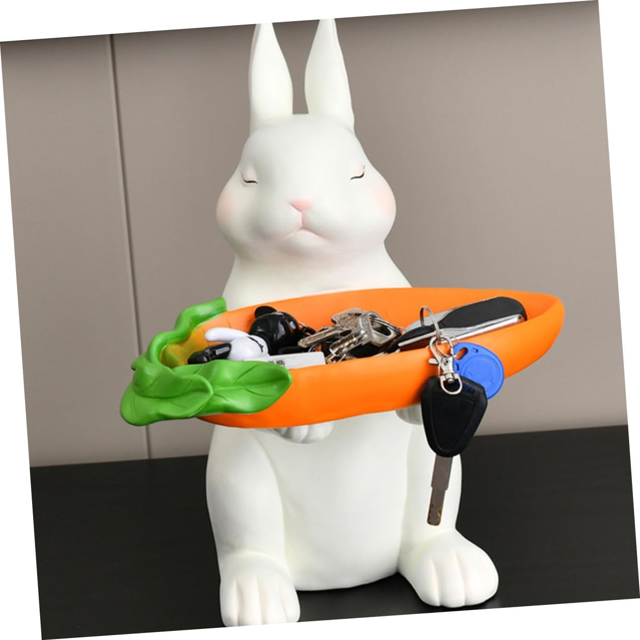 Ciieeo Resin Bunny Sculpture Key Tray Decorative Rabbit Figurine Sundry Container Candy Jewelry Dish for Entryway Home Décor Accent