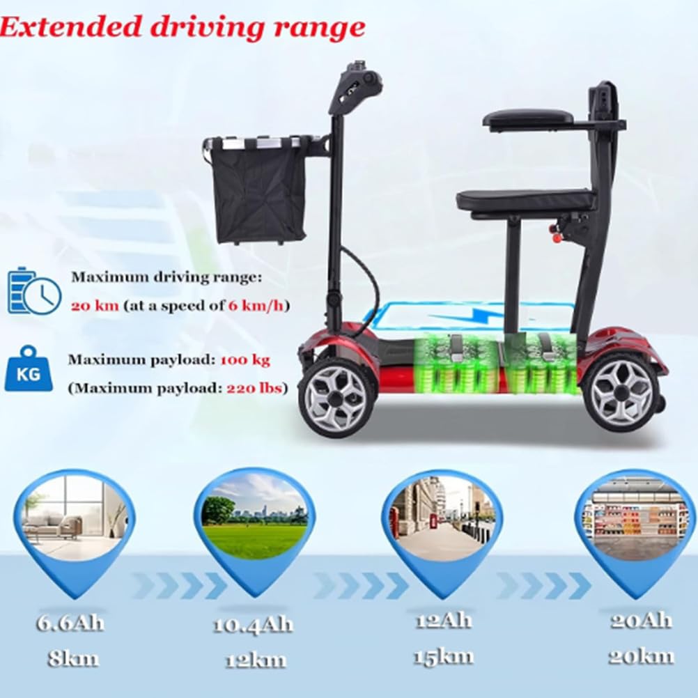 BCBKD 4 Ruote Scooter Disabili Nuovo Mobile Elettrico per Anziani di Piccole Pieghevole E Leggero Leggero, A 4 Ruote, Durata Batteria Fino A 20 Km, Sedile Comodo