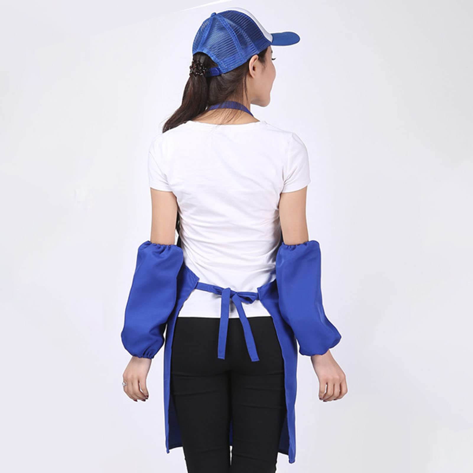 Confezione Da 2 Grembiuli Regolabili Con Tasche - Gessati Blu/nero - Per Chef, Cucina, Ristorante, Unisex, Lavabili - 5