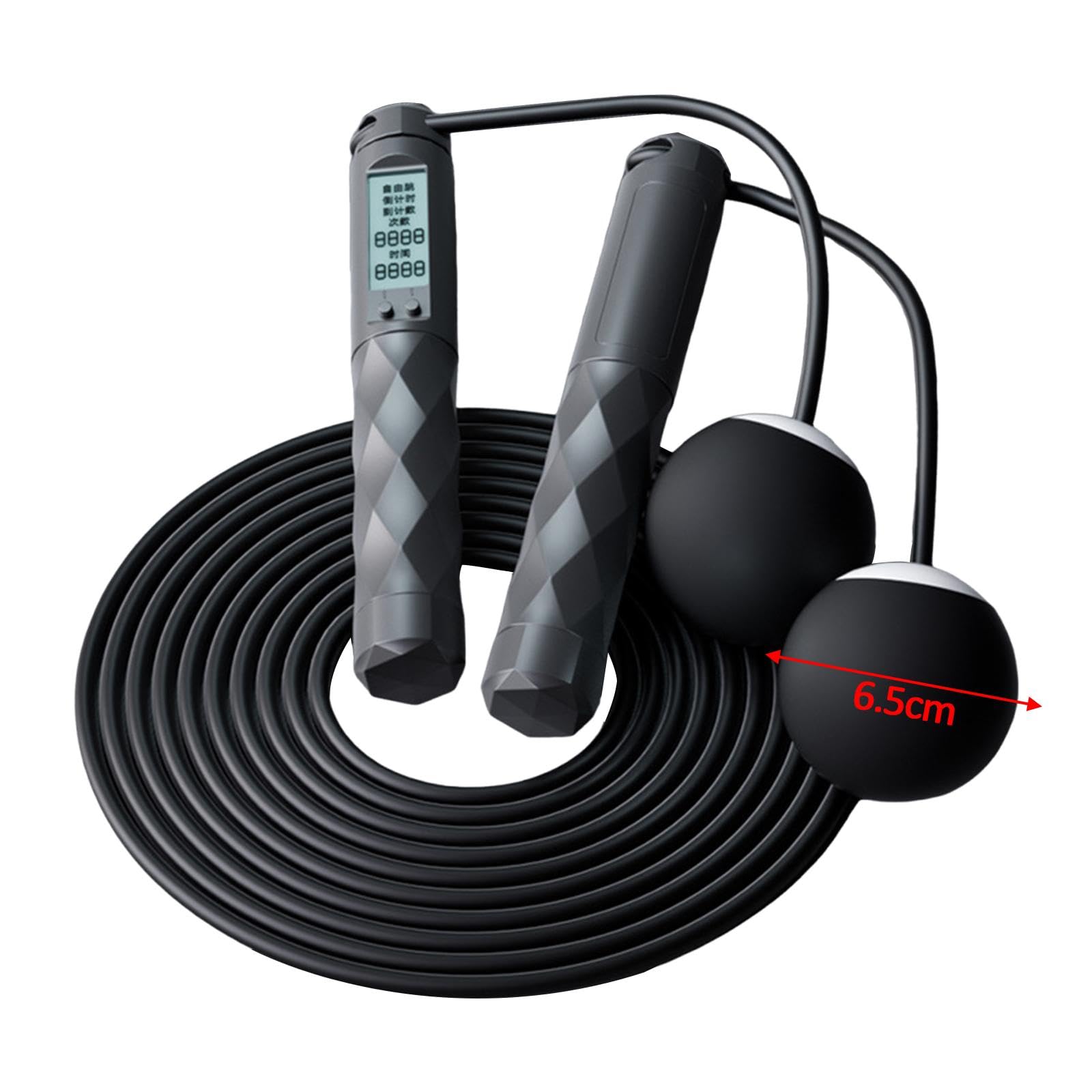 Springseil, verstellbar, mit Kalorienzähler, für Fitness, Fitnessstudio, Zuhause, Schwarz