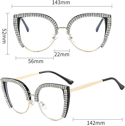 Miniatura 5 de willochra Lindas gafas de ojo de gato con diamantes de imitación brillantes, divertidos lentes de bloqueo de luz azul para mujeres y niñas