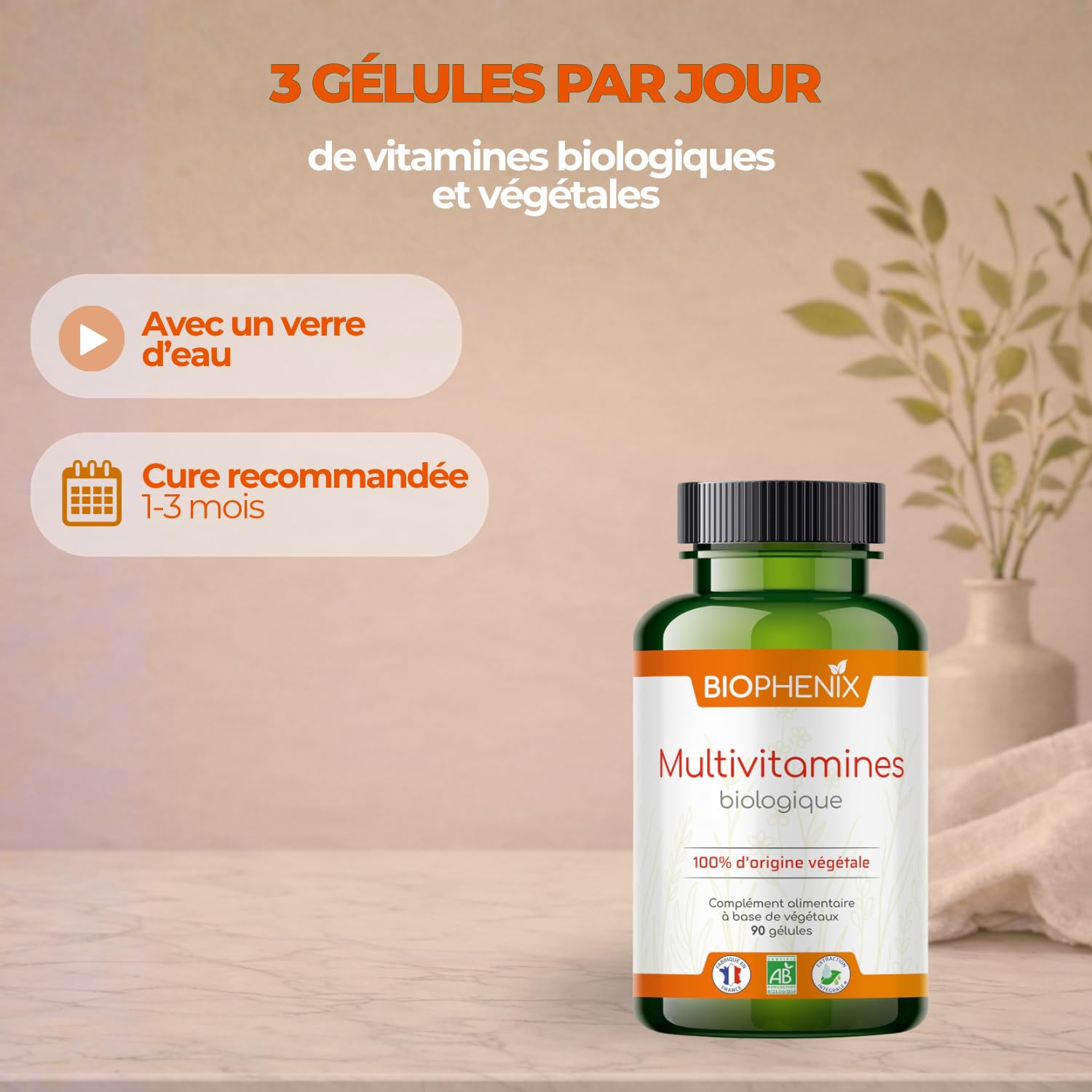 Biophénix - Multivitamines Bio 90 Gélules - Procédé Exclusif Extraction Intégrale® - 0% Excipient • 0% Additif • 0% Produit Chimique - Immunité, Énergie, Antioxydant - Fabriqué en France - Vegan
