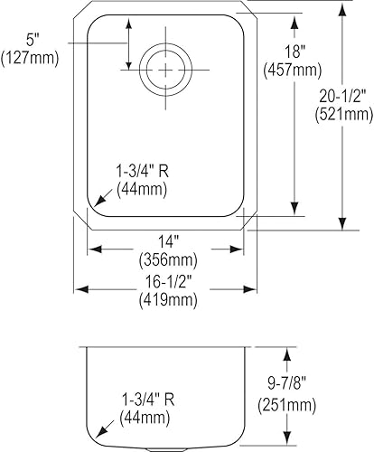 Miniatura 3 de Elkay ELUH141810DBG Gourmet - Fregadero de cocina de acero inoxidable lustertone de 16-12 pulgadas x 20-12 pulgadas de profundidad, esquinas