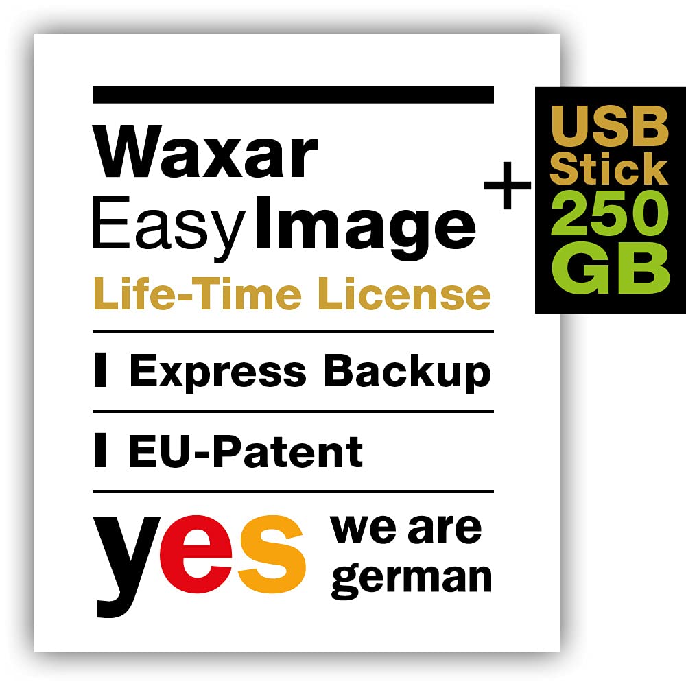 Waxar EasyImage-250 - Software de copia de seguridad de alta gama (incluye memoria USB de 256 GB, funciona automáticamente sin instalación, compatible con Windows, Mac, Linux, edición 1,