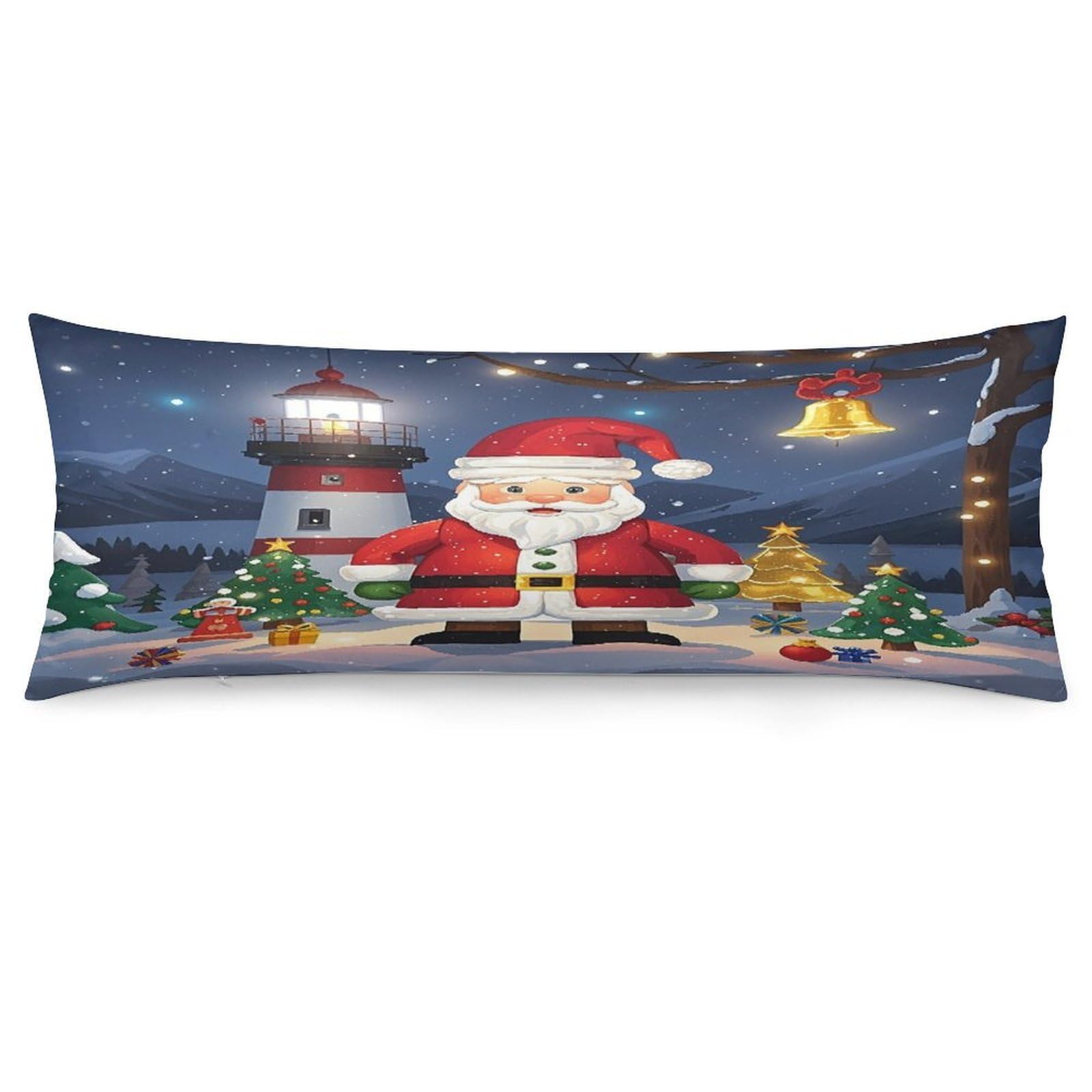 Lighthouse Santa Throw Pillow Cover Soft Lumbar Pillow Covers with Zipper Breathable Rectangular Cushion Case Polyester Pillow Case Decorative Body Pillow Cover for Couch Bed
