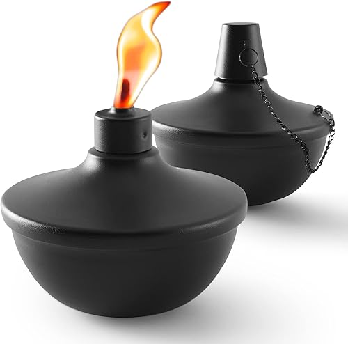Paquete de 2 Antorchas de Metal para Mesa, Antorchas de Citronela de 22 oz para Exteriores, Antorcha de Luz de Llama Rellenable, Linterna Decorativa
