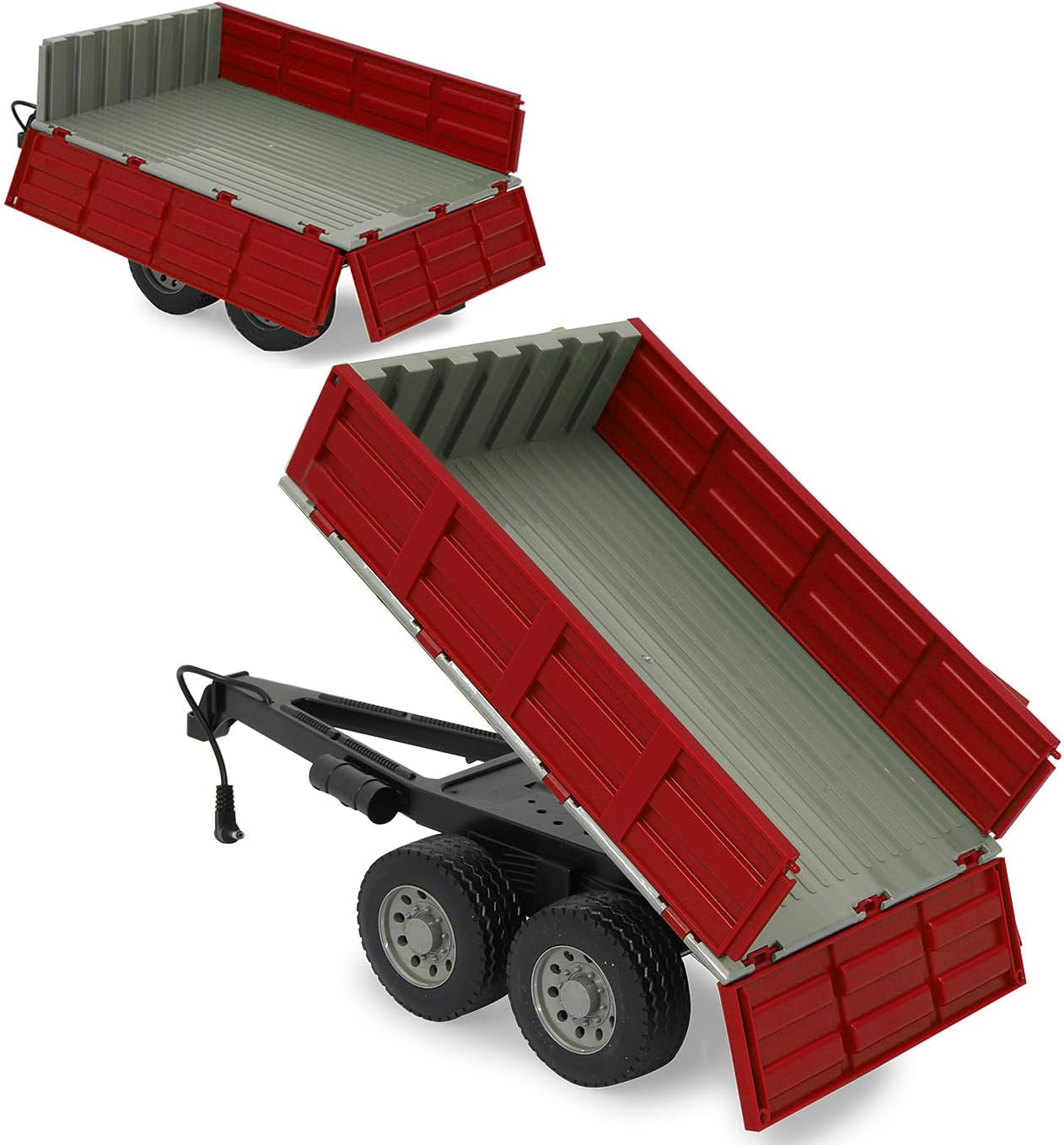 413108 – Tipper for RC Tractor 1:16 – Remote Controlled Tipping Trough Up/Down Towing Hitch Front Folding Side Walls Red