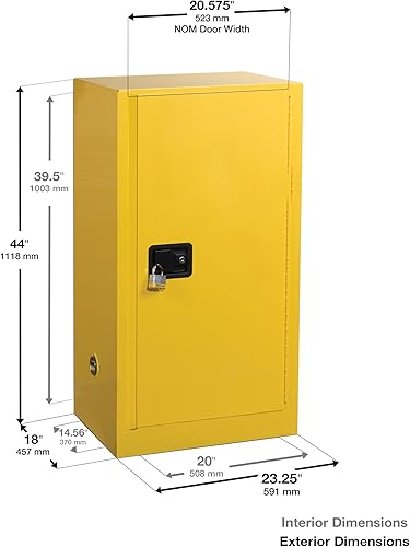 Miniatura 27 de Justrite Gabinete de almacenamiento inflamable para encimera de cierre manual de 12 galones, acero de calibre 18, 1 estante, gabinete de fuego de 1