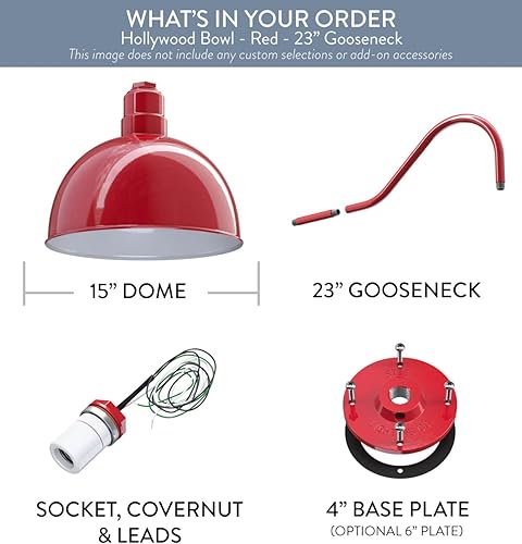 Miniatura 5 de Steel Lighting Co. Hollywood Bowl Light  Montaje en pared al aire libre  Cúpula de cuenco de 15 pulgadas  Cuello de cisne de 23 pulgadas  Luz de