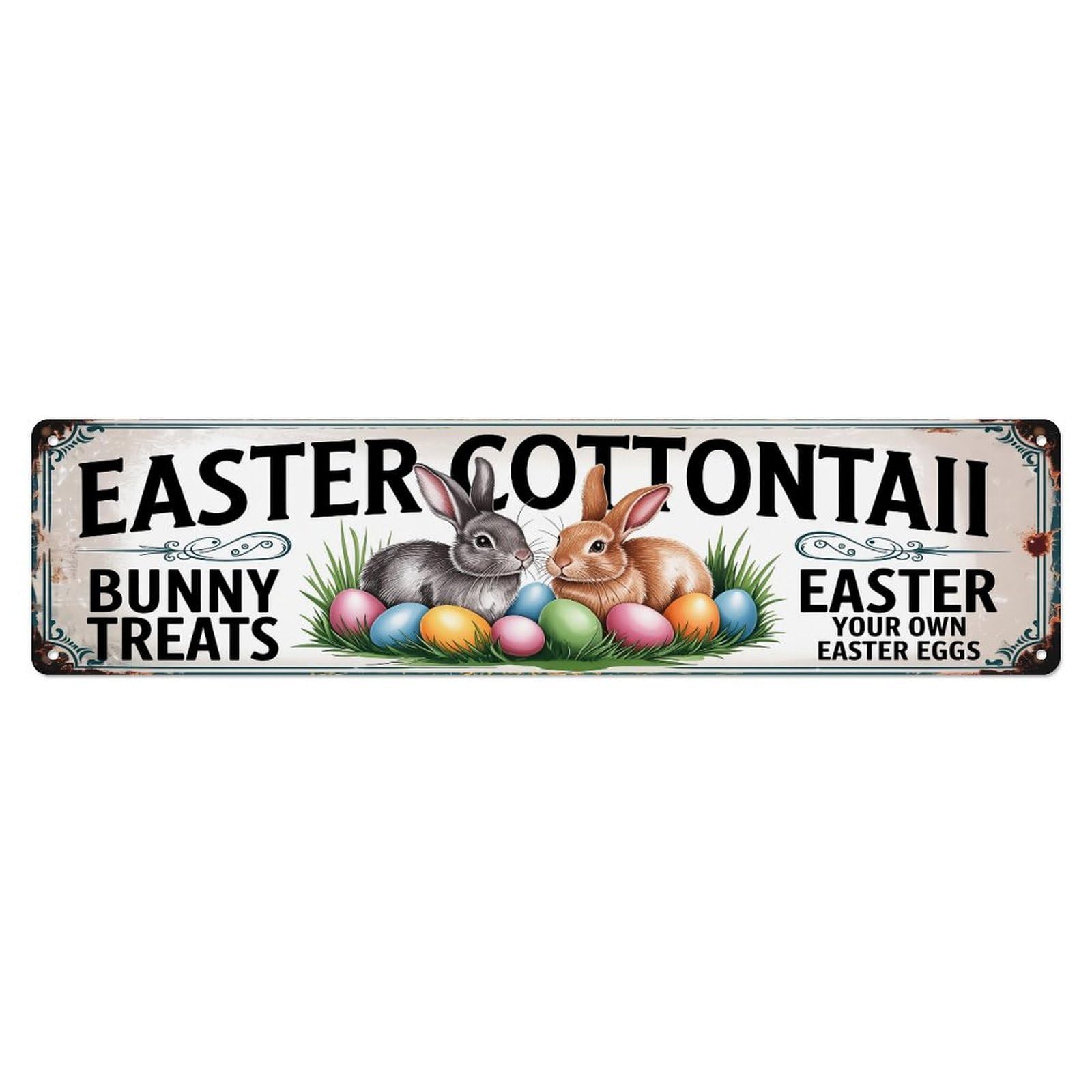 Easter Cottontail Bunny Treats Sign Metal Tin Sign Plaque