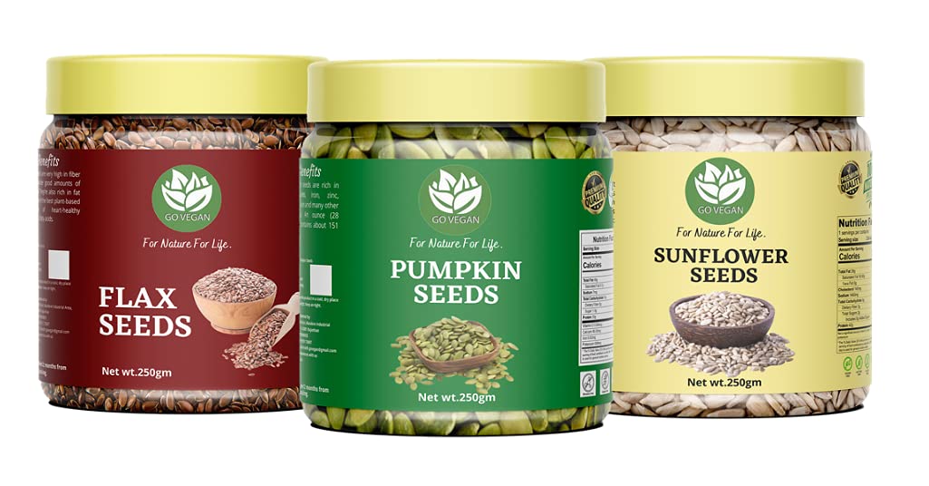 Go Vegan High Protein Seeds Combo Pack - Pumpkin 250g, Flax 250g, Sunflower 250g | Supper Mix Seed For Eating [Jar Pack] (B095WJTTL4) Amazon Price History, Amazon Price Tracker