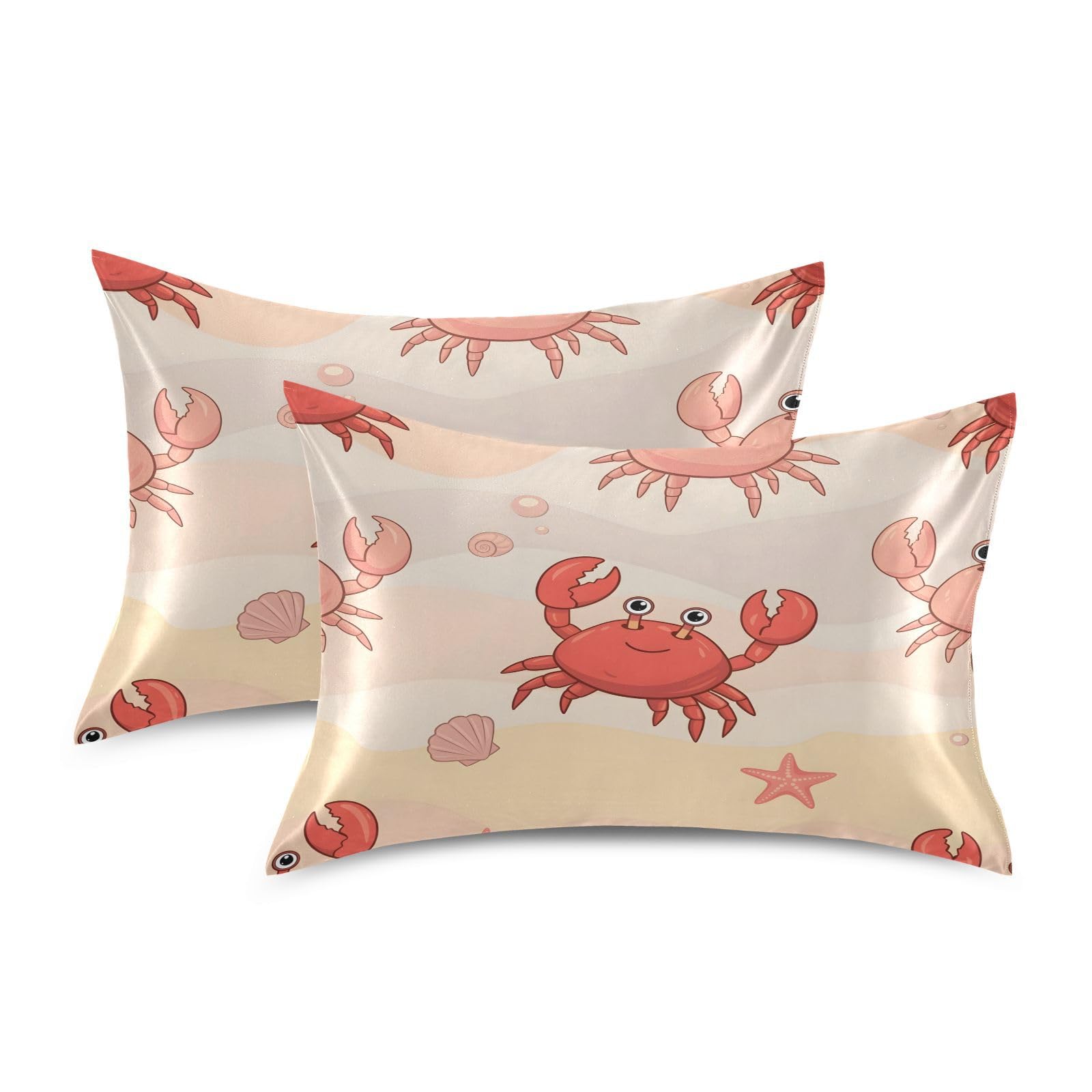 Kigai Cartoon Sea Crabs1 Satin Pillowcase for Hair and Skin Cooling Pillow Case with Envelope Closure Soft Breathable Silk Satin Pillow Cover for Sleeping Standard Size 26x20 Inch