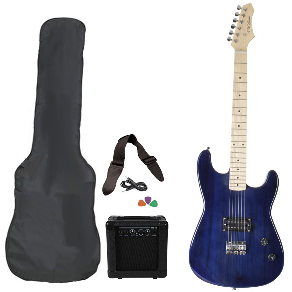 Jameson Full Size Blue Electric Guitar Package With Amp Case and Starter Accessories Pack