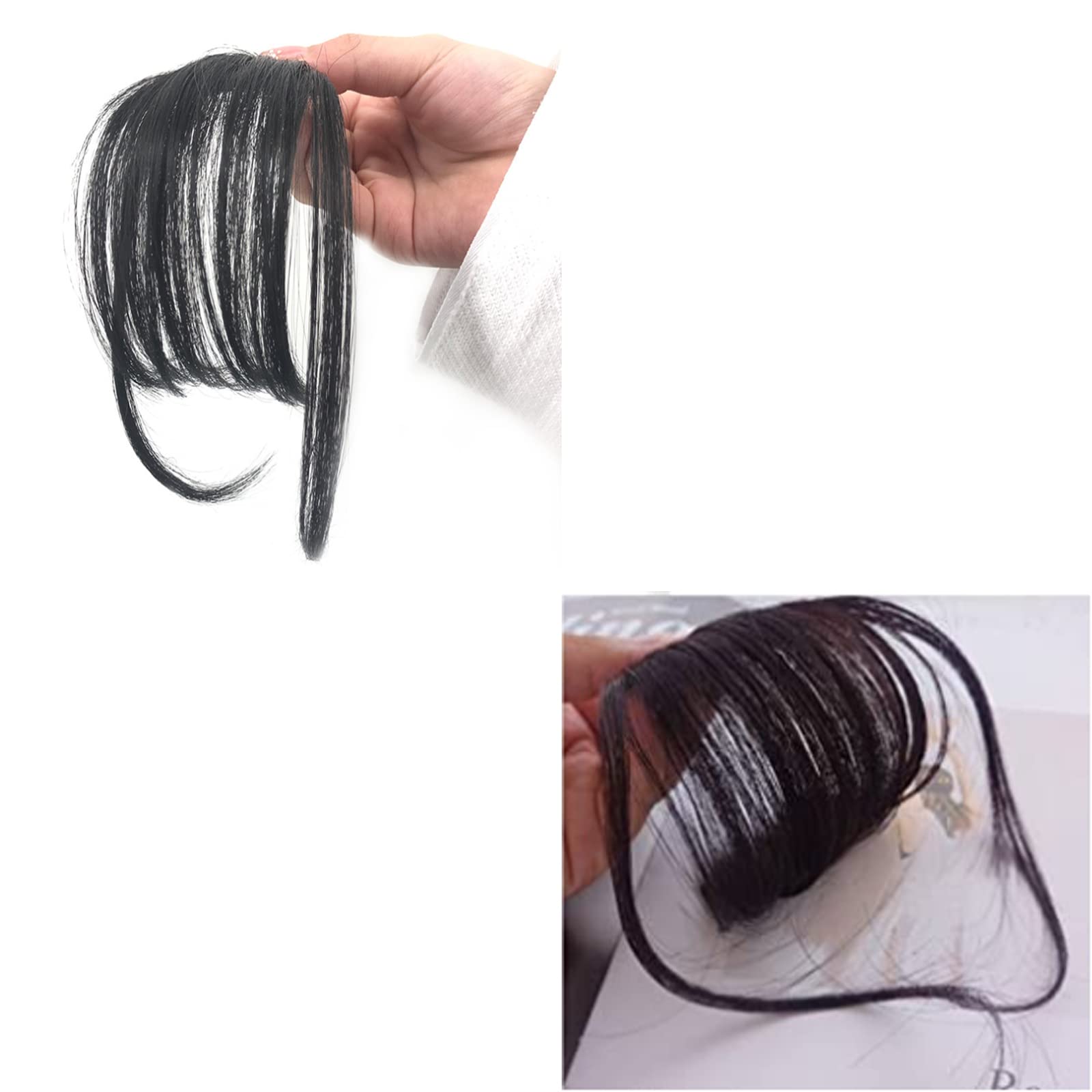 Flequillo de Halloween con clip de cabello 100% humano, flequillo curvado y tenues para mujer, extensiones de cabello para uso diario (marrón oscuro) 3