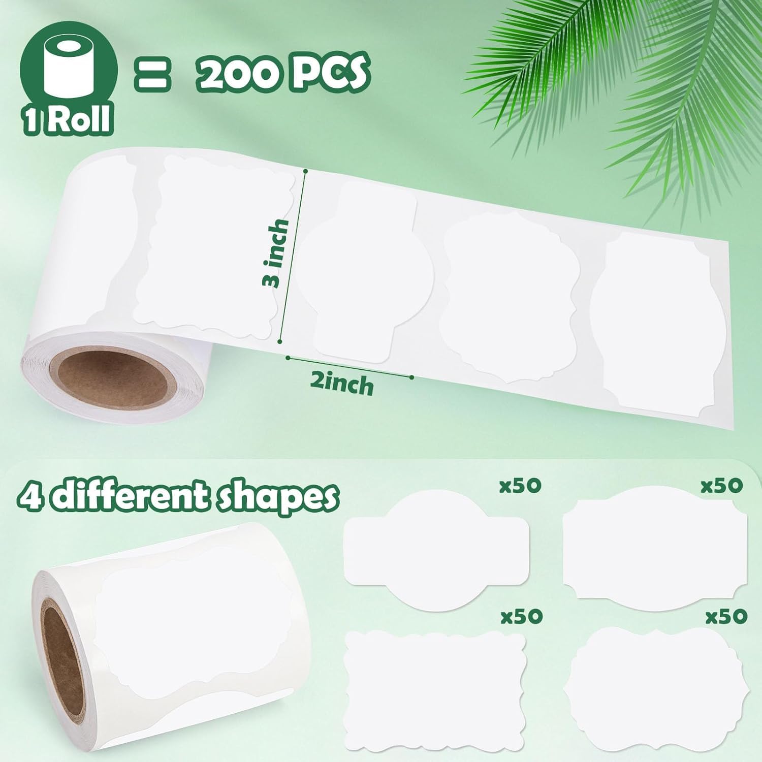 SallyFashion 200 pegatinas de etiqueta blanca, 3 x 2 pulgadas, etiquetas adhesivas en blanco, etiquetas de regalo, calcomanías para caja de regalo, tarros de vidrio, suministros de oficina en el hogar