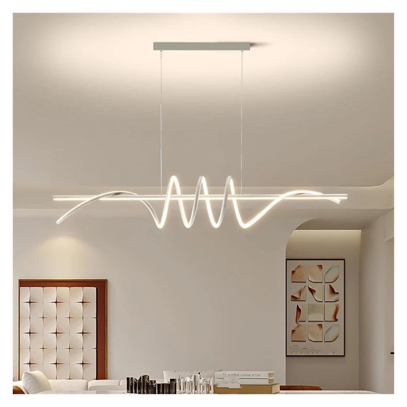 Lampe suspendue LED rotative 120cm blanche et dimmable pour table basse - 7