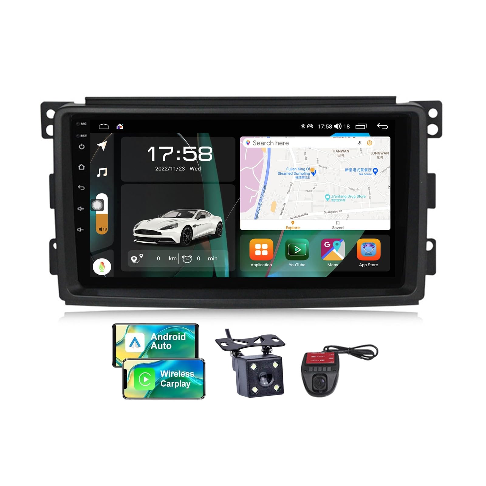 Autoradio Android 13 Smart Fortwo pour remplacer votre ancien poste radio d'origine