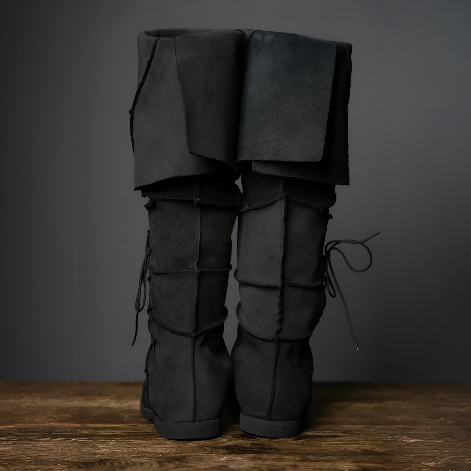 Mittelalterliche Stiefel für Herren, wadenlange Cosplay-Stiefel, niedriger Absatz, Stiefeletten für Halloween-Kostümpartys und Auftritte für Karnevalsumzüge Party Cosplay, Weich, faltbar