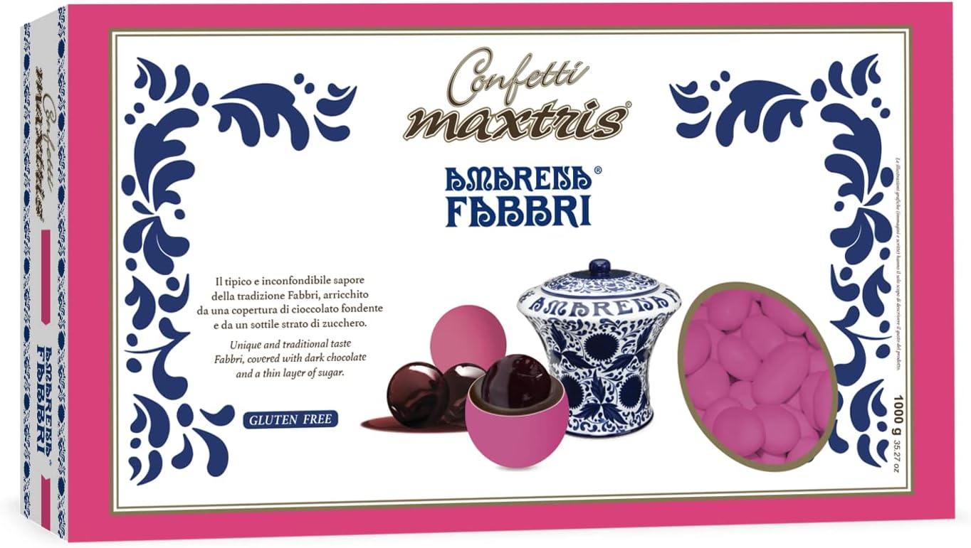 Confetti Maxtris con AMARENA FABBRI, colore FUCSIA, scatola 1 kg