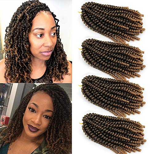 4pcs Spring Twist Crochet Braiding Hair 8 inches Ombre Nubian Twist Braiding Hair Bomb Twist Hair Synthetic Crochet Hair Extensions #T1B/27