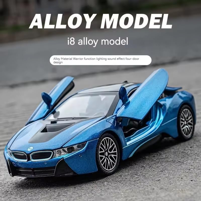 Image of 1:32 Scale BMW i8 Metal Diecast Car for Kids, Unisex, 3+