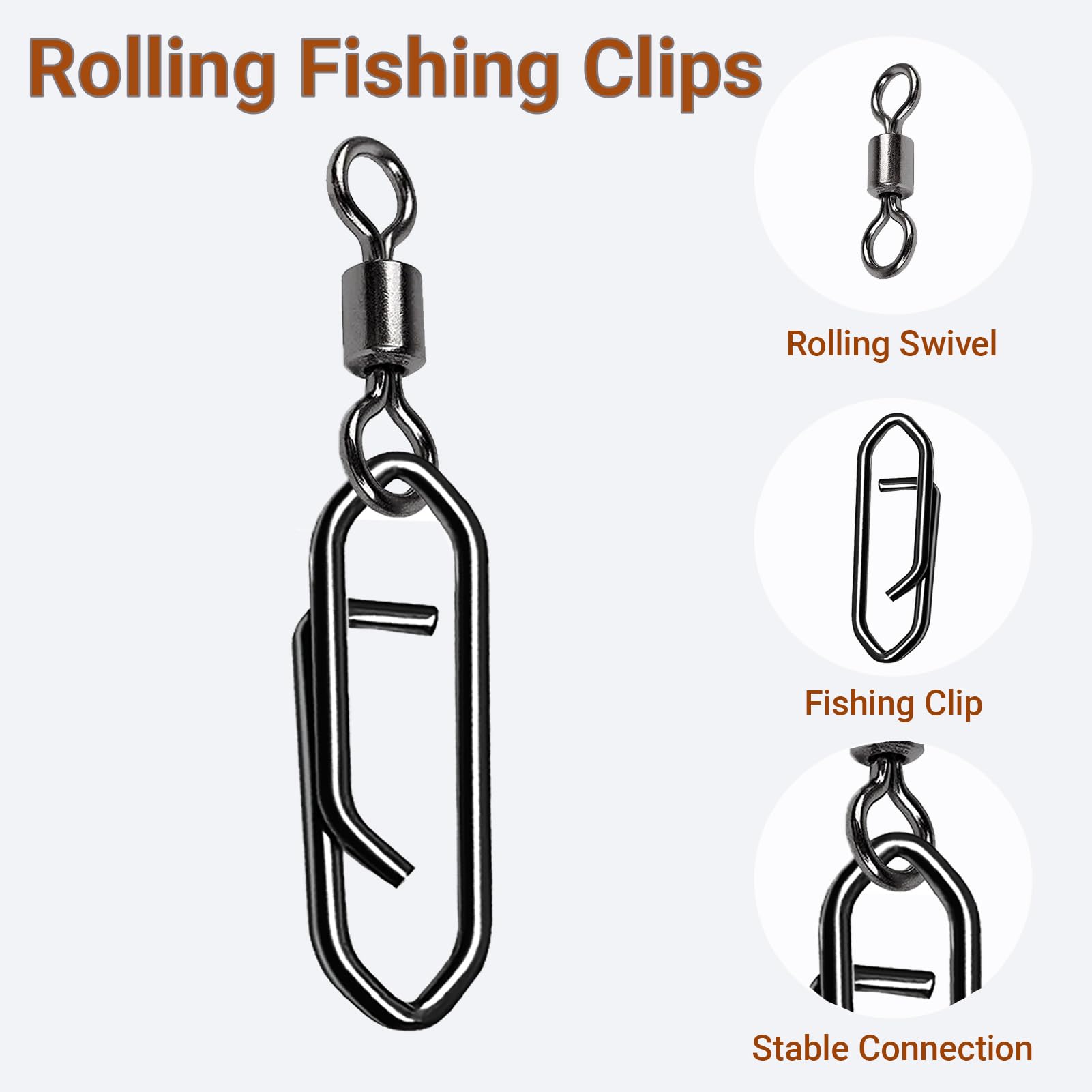 AMYSPORTS High Strength Saltwater Barrel Swivels Fishing Tackle Stainless Steel Line Connector Fishing Snaps Swivel Change Quick Fishing Clips Snap Black Nickel, 50pcs, 21lbs