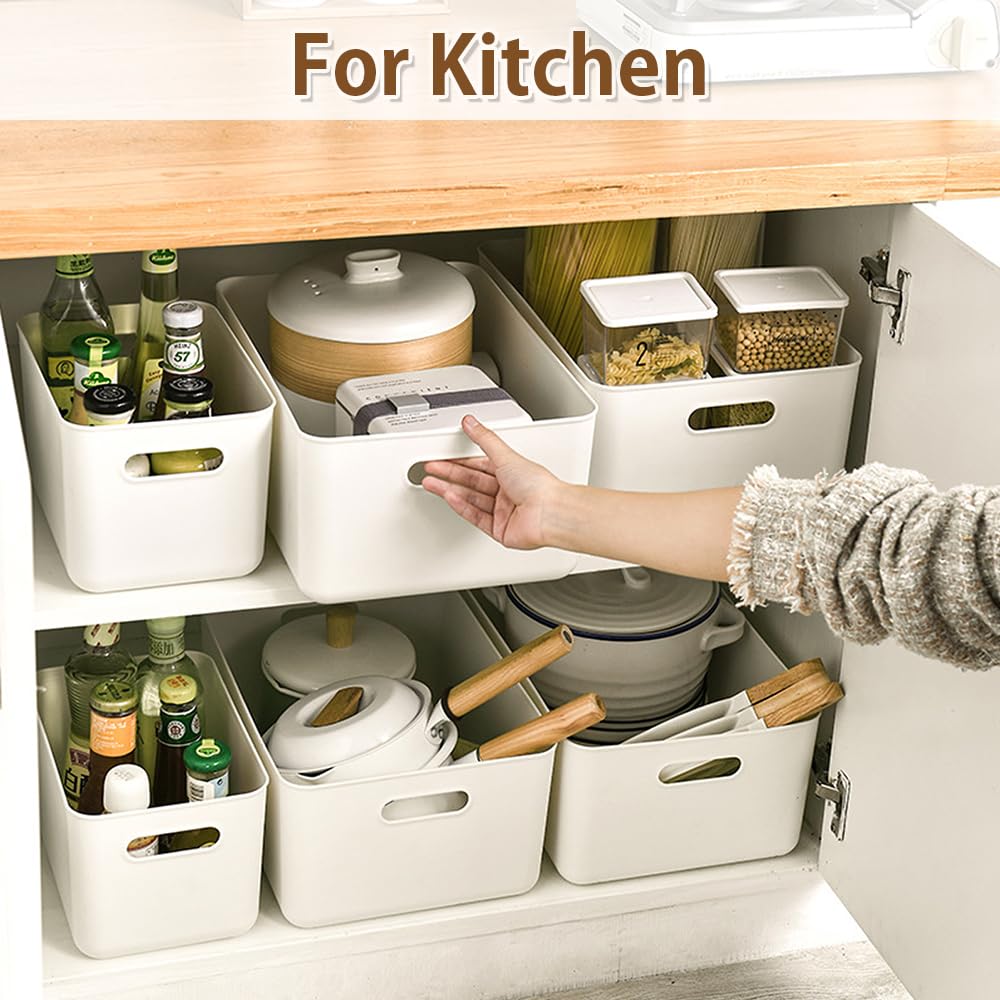 Lot de 8 boîtes de rangement avec 4 couvercles, panier de rangement en plastique avec poignées, boîtes de rangement multifonctionnelles pour cuisine, bureau, placard, salle de bain, jouets