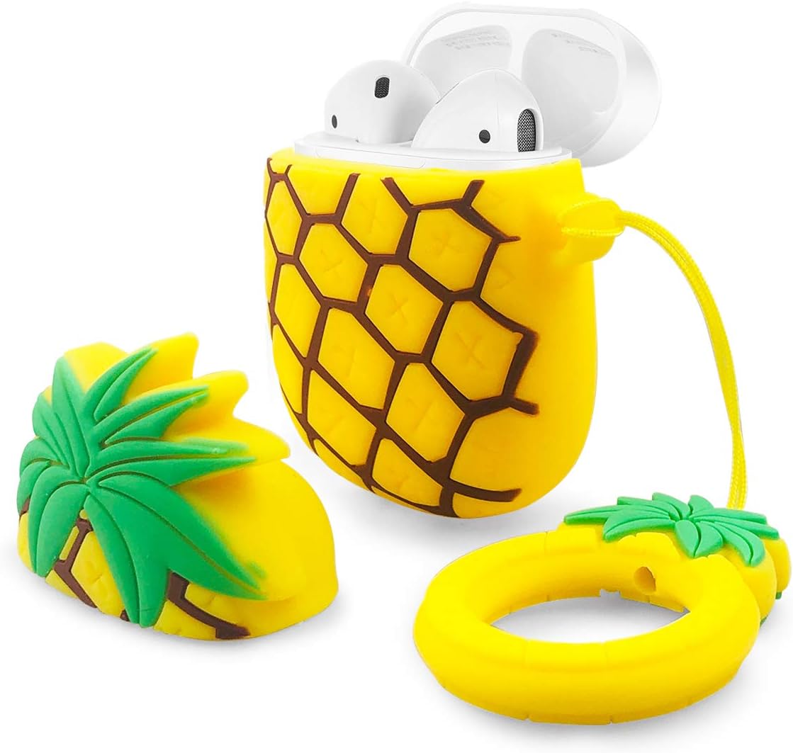 YDY Airpods Case AirPods Accessories Shockproof Portable & Protective Silicone Cover and Skin with Carabiner for Apple Airpods Charging Case - Pineapple (Pineapple)