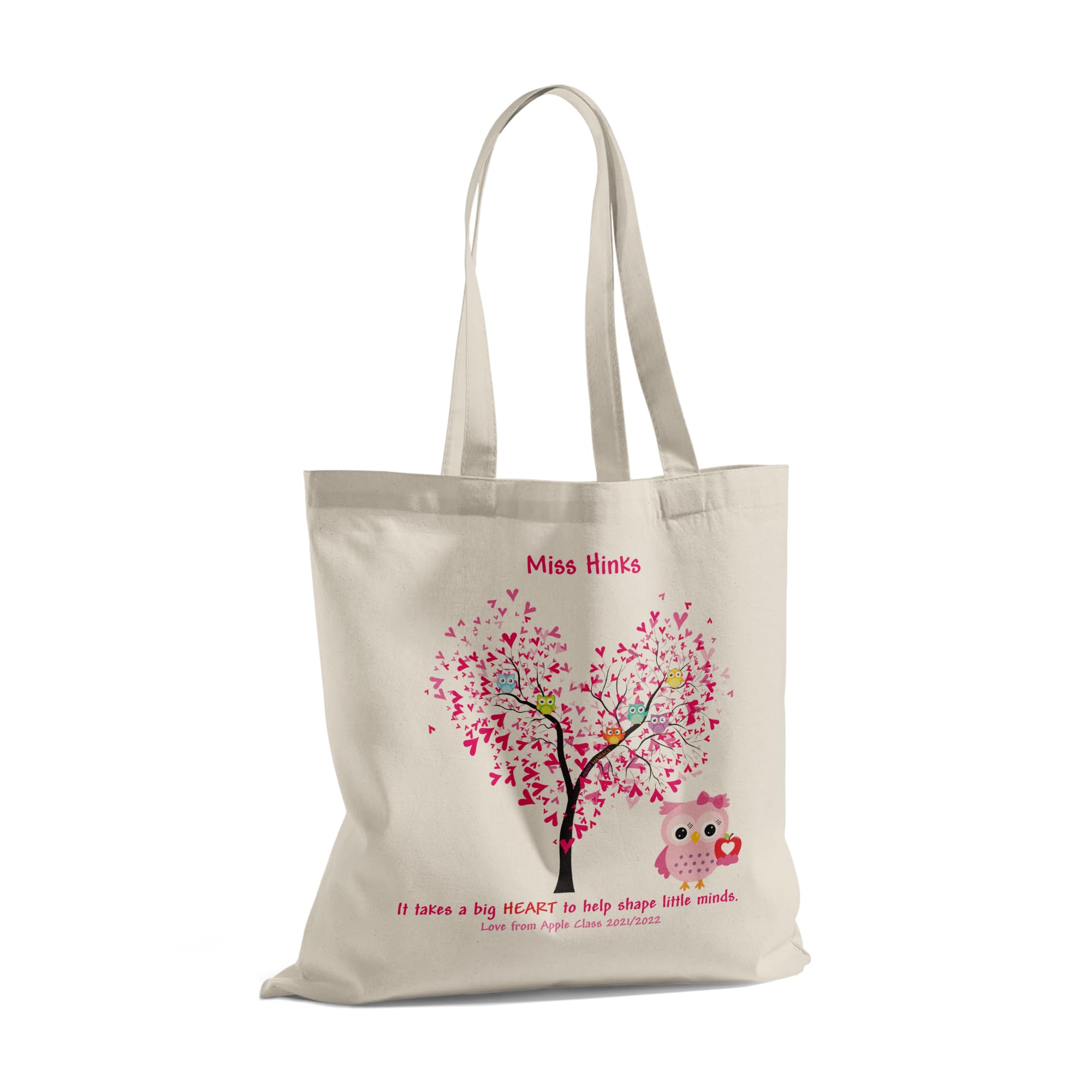 Print Maniacs Personalised Thank You Teacher Gift School polyester Tote Bag Owl Learning Heart