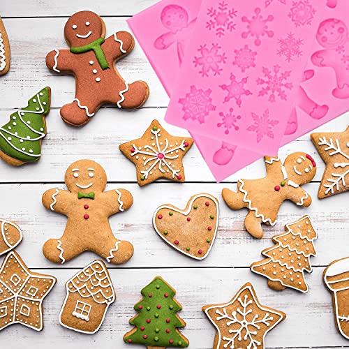 6 Pcs Christmas Chocolate Molds Candy Silicone Molds Set, Snowman Xmas Tree Reindeer Santa Claus Holly Leaves Bells Snowflake Candy Chocolate Mould, For Pudding Jelly Cake Cupcake Topper Decoration #TOP6